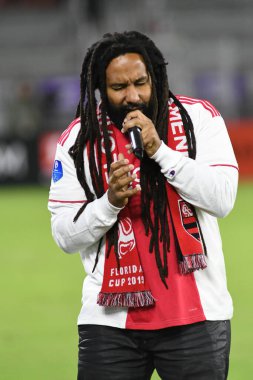 Bob Marley 'nin Oğlu Ky-Mani Marley, 10 Ocak 2019 Perşembe günü Orlando City Stadyumu' nda Florida Kupası sırasında sahne alıyor. Fotoğraf: Marty Jean-Louis, 2019. Fotoğraf Kredisi:  