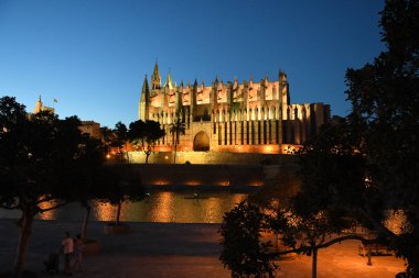 Palma De Mallorca İspanya 'daki Palma Kilisesi' nin gece manzarası