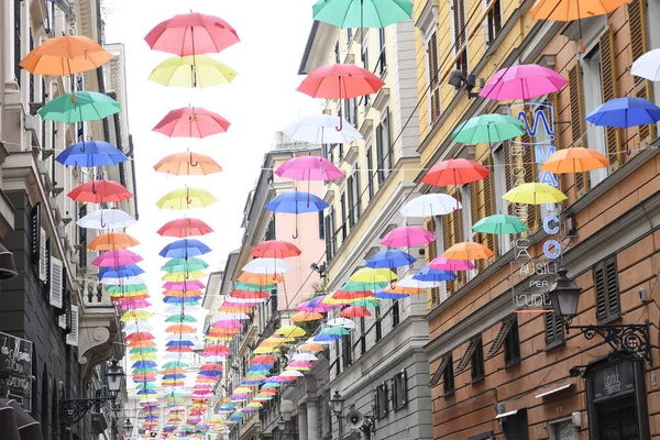 Färgglada Paraplyer Den Vackra Staden Genua Italy — Stockfoto