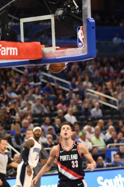 Orlando Magic 25 Ekim 2018 'de Orlando Florida' daki Amway Center 'da Portland Trail Blazers' ı sunar.. 