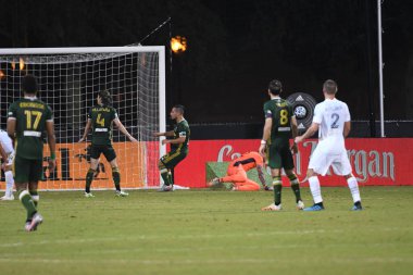 Los Angeles Galaksisi, 14 Temmuz 2020 'de Orlando Florida ABD' deki ESPN Vahşi Spor Dünyası 'nda düzenlenen MLS Sırt Turnuvası sırasında Portland Timbers ile karşı karşıya geldi.