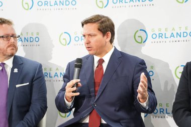 Pregame Press conference with Florida Governor Ron Desantis, and Alex Leitao at Exploria Stadium in Orlando Florida on Wednesday July 31, 2019  clipart