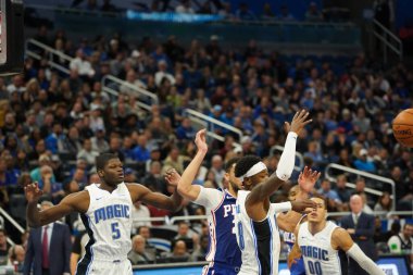 Orlando Magic, Philadelphia 76ers 'ı 13 Kasım 2019 Çarşamba günü Amway Center' da ağırlamaktadır. Fotoğraf: Marty Jean-Louis