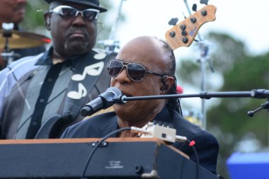 Stevie Wonder, Başkan Barack Obama 'nın 6 Kasım 2016' da Kissimmee Florida 'da başkanlık adaylığını destekleyen mitinginde performans sergiliyor..