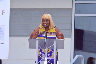 24 Şubat 2017 'de Orlando Florida' daki New Orlando City Stadyumu için kurdele kesme töreni.  