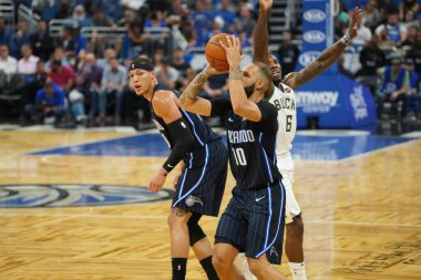 Orlando Magic, Orlando, Florida, ABD 'deki Amway Center' da Milwaukee Bucks 'a ev sahipliği yapıyor. 1 Kasım 2019.  