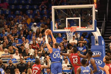 Orlando Magic 17 Ekim 2018 'de Orlando Florida' daki Amway Center 'da Miami Heat' i sunar.. 