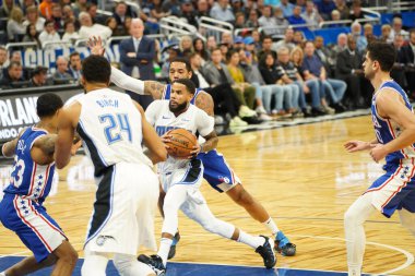 Orlando Magic 27 Aralık 2019 Cuma günü Orlando, Florida 'daki Amway Arena' da Philadelphia 76ers 'a ev sahipliği yapıyor..