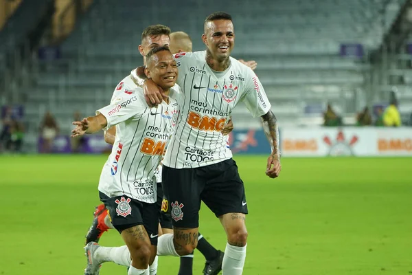 Jugadores Corinthian Celebran Primer Gol Exploria Stadium Orlando Florida Miércoles —  Fotos de Stock