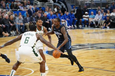 Orlando Magic, Orlando, Florida, ABD 'deki Amway Center' da Milwaukee Bucks 'a ev sahipliği yapıyor. 1 Kasım 2019.  