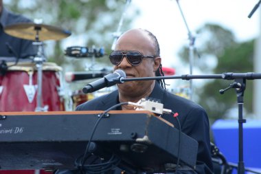 Stevie Wonder, Başkan Barack Obama 'nın 6 Kasım 2016' da Kissimmee Florida 'da başkanlık adaylığını destekleyen mitinginde performans sergiliyor..