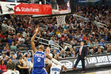 Orlando Magic 27 Aralık 2019 Cuma günü Orlando, Florida 'daki Amway Arena' da Philadelphia 76ers 'a ev sahipliği yapıyor..