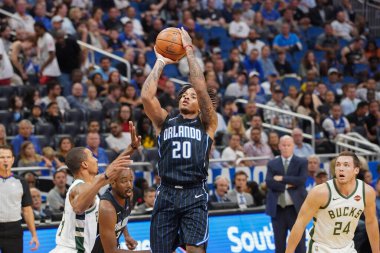 Orlando Magic, Orlando, Florida, ABD 'deki Amway Center' da Milwaukee Bucks 'a ev sahipliği yapıyor. 1 Kasım 2019.  
