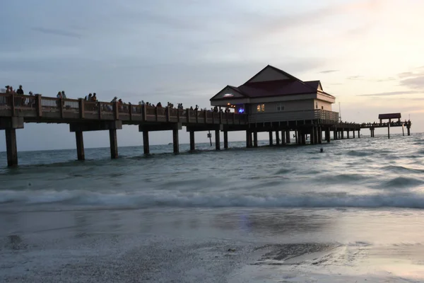 Belle Vue Depuis Plage Sable Café Sur Jetée — Photo