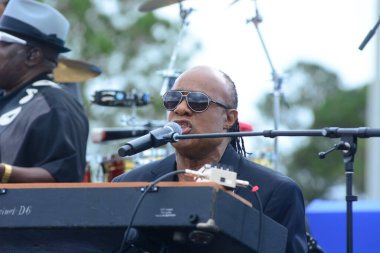Stevie Wonder, Başkan Barack Obama 'nın 6 Kasım 2016' da Kissimmee Florida 'da başkanlık adaylığını destekleyen mitinginde performans sergiliyor..