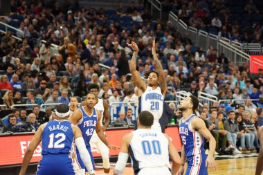 Orlando Magic 27 Aralık 2019 Cuma günü Orlando, Florida 'daki Amway Arena' da Philadelphia 76ers 'a ev sahipliği yapıyor..