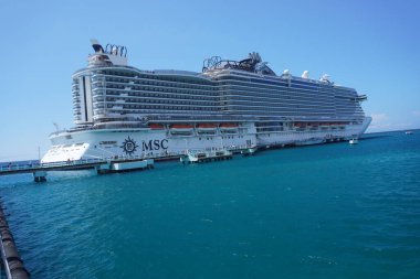 Rıhtıma yanaşmış büyük bir yolcu gemisinin görüntüsü. 