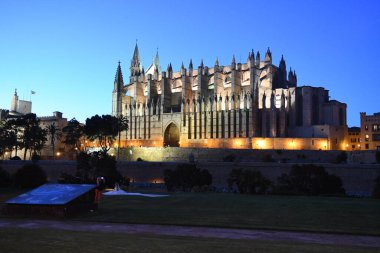 Palma De Mallorca İspanya 'daki Palma Kilisesi' nin gece manzarası