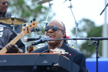 Stevie Wonder, Başkan Barack Obama 'nın 6 Kasım 2016' da Kissimmee Florida 'da başkanlık adaylığını destekleyen mitinginde performans sergiliyor..