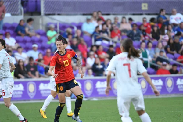 España Japón Durante Copa Shebelieves 2020 Estadio Exploria Orlando Florida — Foto de Stock