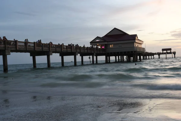 Belle Vue Depuis Plage Sable Café Sur Jetée — Photo