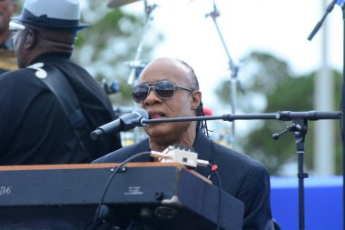 Stevie Wonder, Başkan Barack Obama 'nın 6 Kasım 2016' da Kissimmee Florida 'da başkanlık adaylığını destekleyen mitinginde performans sergiliyor..