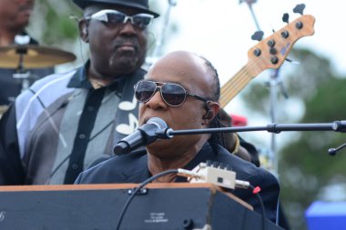 Stevie Wonder, Başkan Barack Obama 'nın 6 Kasım 2016' da Kissimmee Florida 'da başkanlık adaylığını destekleyen mitinginde performans sergiliyor..