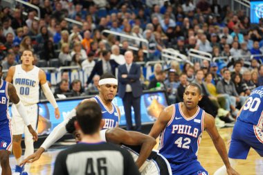 Orlando Magic 27 Aralık 2019 Cuma günü Orlando, Florida 'daki Amway Arena' da Philadelphia 76ers 'a ev sahipliği yapıyor..