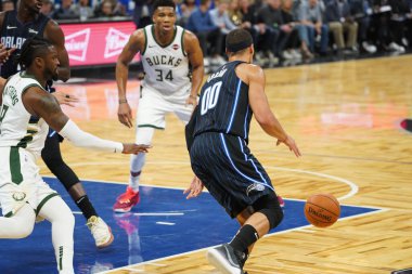 Orlando Magic, Orlando, Florida, ABD 'deki Amway Center' da Milwaukee Bucks 'a ev sahipliği yapıyor. 1 Kasım 2019.  