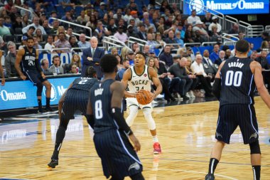 Orlando Magic, Orlando, Florida, ABD 'deki Amway Center' da Milwaukee Bucks 'a ev sahipliği yapıyor. 1 Kasım 2019.  