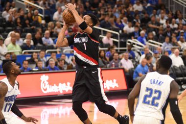 Orlando Magic 25 Ekim 2018 'de Orlando Florida' daki Amway Center 'da Portland Trail Blazers' ı sunar.. 