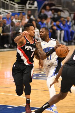 Orlando Magic 25 Ekim 2018 'de Orlando Florida' daki Amway Center 'da Portland Trail Blazers' ı sunar.. 