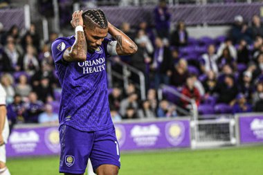 Orlando City SC oyuncusu Junior Urso, 29 Şubat 2020 tarihinde Exploria Stadyumu 'nda neredeyse gol attıktan sonra hayal kırıklığına uğradı..  