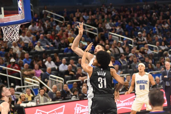 Die Orlando Magic Empfangen Februar 2019 Die Brooklyn Nets Amway — Stockfoto