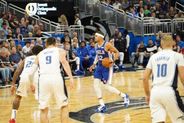 Orlando Magic 27 Aralık 2019 Cuma günü Orlando, Florida 'daki Amway Arena' da Philadelphia 76ers 'a ev sahipliği yapıyor..
