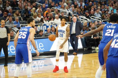 Orlando Magic 27 Aralık 2019 Cuma günü Orlando, Florida 'daki Amway Arena' da Philadelphia 76ers 'a ev sahipliği yapıyor..