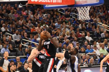 Orlando Magic 25 Ekim 2018 'de Orlando Florida' daki Amway Center 'da Portland Trail Blazers' ı sunar.. 