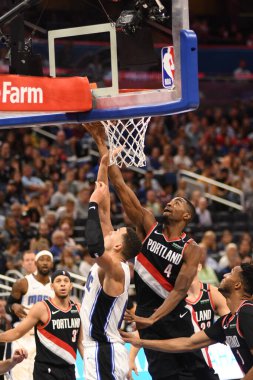 Orlando Magic 25 Ekim 2018 'de Orlando Florida' daki Amway Center 'da Portland Trail Blazers' ı sunar.. 