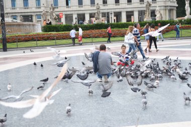İnsanların güvercinleri beslediği ana meydanı görün