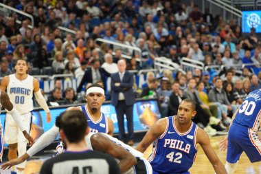 Orlando Magic 27 Aralık 2019 Cuma günü Orlando, Florida 'daki Amway Arena' da Philadelphia 76ers 'a ev sahipliği yapıyor..