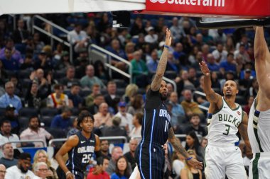 Orlando Magic, Orlando, Florida, ABD 'deki Amway Center' da Milwaukee Bucks 'a ev sahipliği yapıyor. 1 Kasım 2019.  