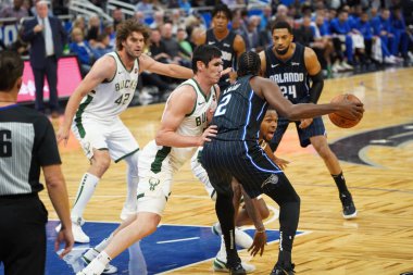 Orlando Magic, Orlando, Florida, ABD 'deki Amway Center' da Milwaukee Bucks 'a ev sahipliği yapıyor. 1 Kasım 2019.  