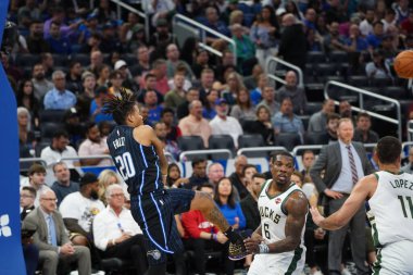 Orlando Magic, Orlando, Florida, ABD 'deki Amway Center' da Milwaukee Bucks 'a ev sahipliği yapıyor. 1 Kasım 2019.  
