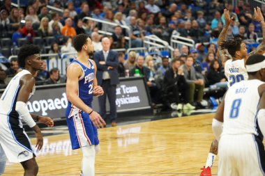 Orlando Magic 27 Aralık 2019 Cuma günü Orlando, Florida 'daki Amway Arena' da Philadelphia 76ers 'a ev sahipliği yapıyor..