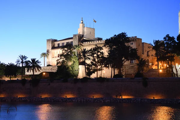 Nattutsikt Över Palma Kyrka Palma Mallorca Spanien — Stockfoto