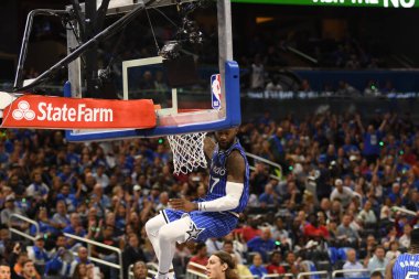 Orlando Magic 17 Ekim 2018 'de Orlando Florida' daki Amway Center 'da Miami Heat' i sunar..