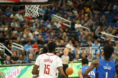 Orlando Magic, 13 Aralık 2019 Cuma günü Orlando, Florida 'daki Amway Center' da Houston Rockets 'a ev sahipliği yapıyor..