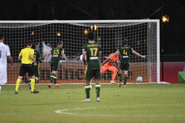 Los Angeles Galaksisi, 14 Temmuz 2020 'de Orlando Florida ABD' deki ESPN Vahşi Spor Dünyası 'nda düzenlenen MLS Sırt Turnuvası sırasında Portland Timbers ile karşı karşıya geldi.