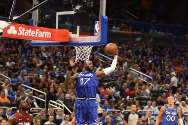 Orlando Magic 17 Ekim 2018 'de Orlando Florida' daki Amway Center 'da Miami Heat' i sunar..