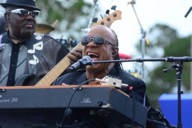 Stevie Wonder, Başkan Barack Obama 'nın 6 Kasım 2016' da Kissimmee Florida 'da başkanlık adaylığını destekleyen mitinginde performans sergiliyor..